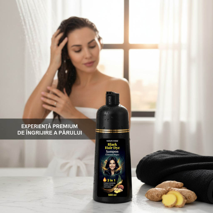 Sampon Colorant NOVA KISS® pentru Vopsirea Parului Negru, 3 in 1, Acoperire Fire Albe, 500 ml-big