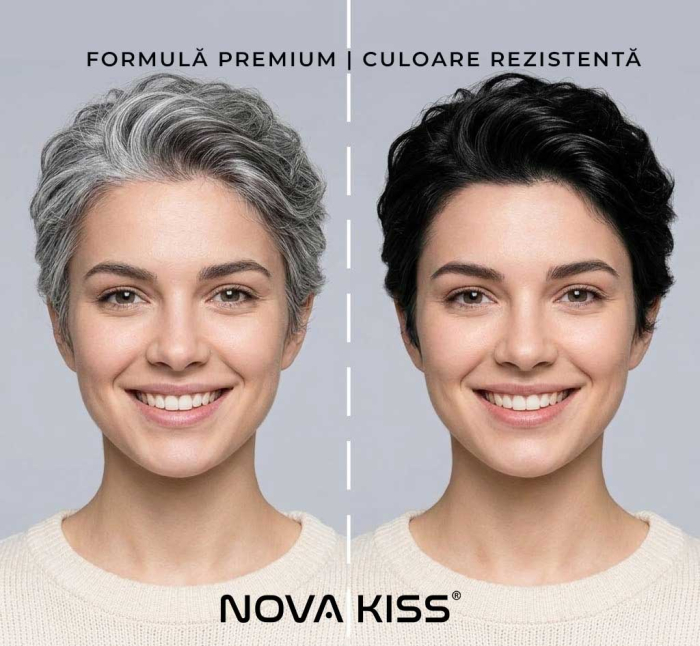 Sampon Colorant NOVA KISS® pentru Vopsirea Parului Negru, 3 in 1, Acoperire Fire Albe, 500 ml-big