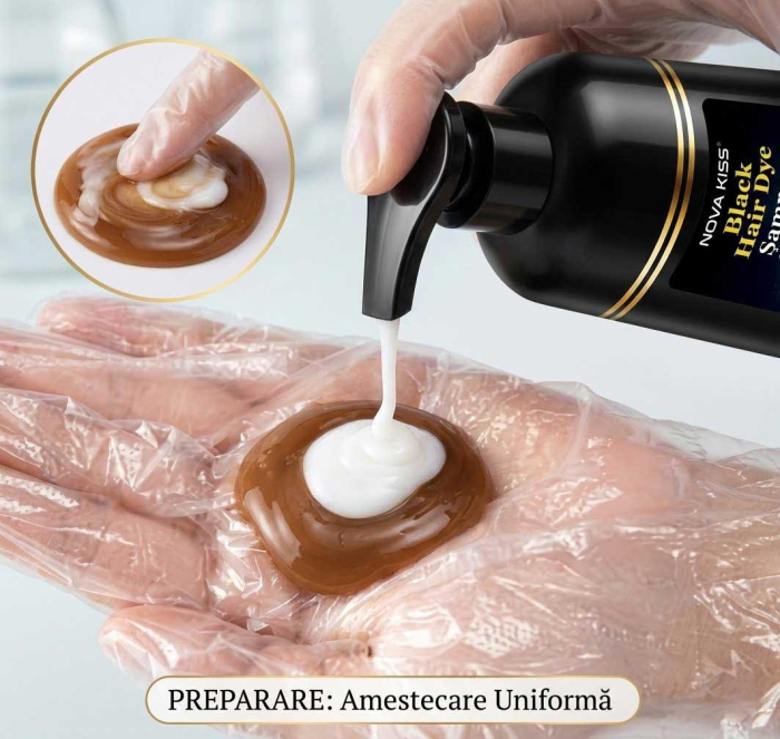Sampon Colorant NOVA KISS® pentru Vopsirea Parului Negru, 3 in 1, Acoperire Fire Albe, 500 ml-big