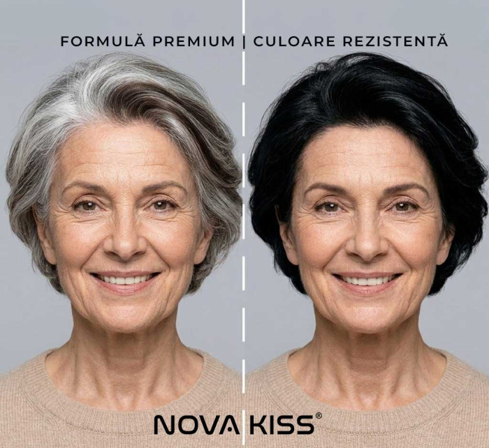 Sampon Colorant NOVA KISS® pentru Vopsirea Parului Negru, 3 in 1, Acoperire Fire Albe, 500 ml-big