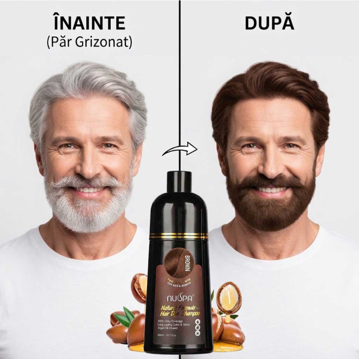 Sampon Colorant Saten, Acoperire 100% a Firelor Albe, Unisex, Infuzat cu Ulei de Argan, 400 ml-big