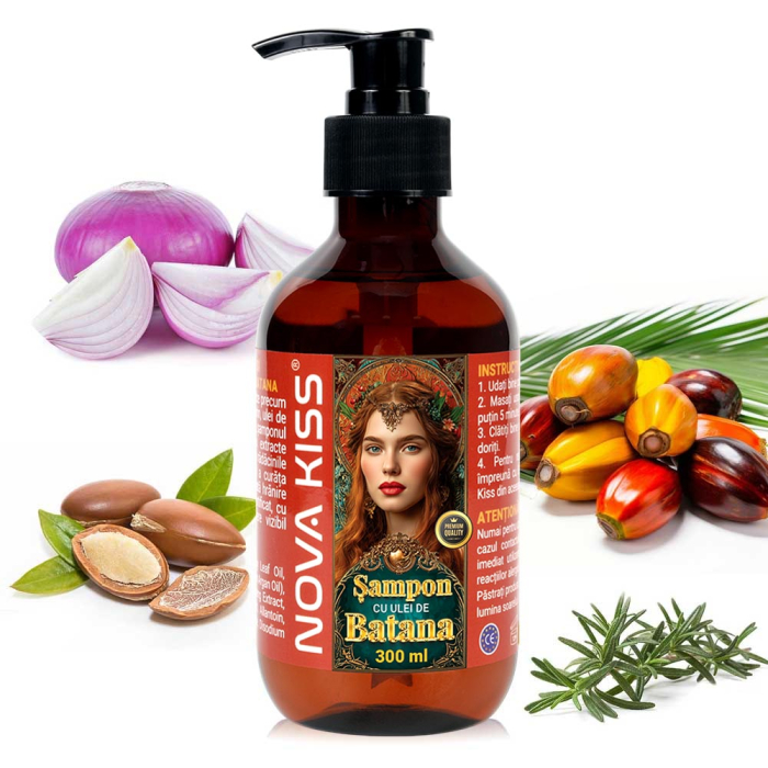 Sampon cu Ulei de Batana pentru Cresterea Parului, Intarirea Radacinilor Firului de Par, Infuzat cu Biotina, Rozmarin, NOVA KISS®, 300 ml-big