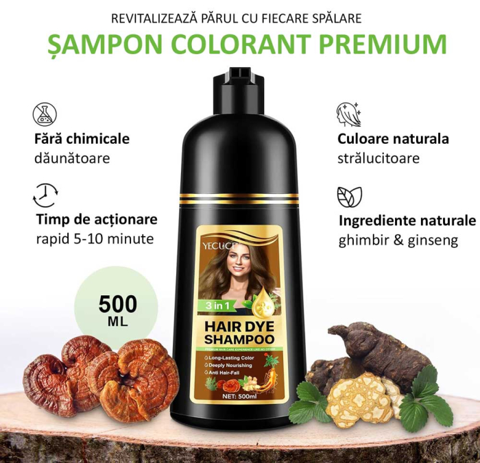 Sampon Colorant Maro Castaniu, Acoperire Fire Albe si Regenerare 3 in 1, #3 Chestnut Brown, 500 ml -big