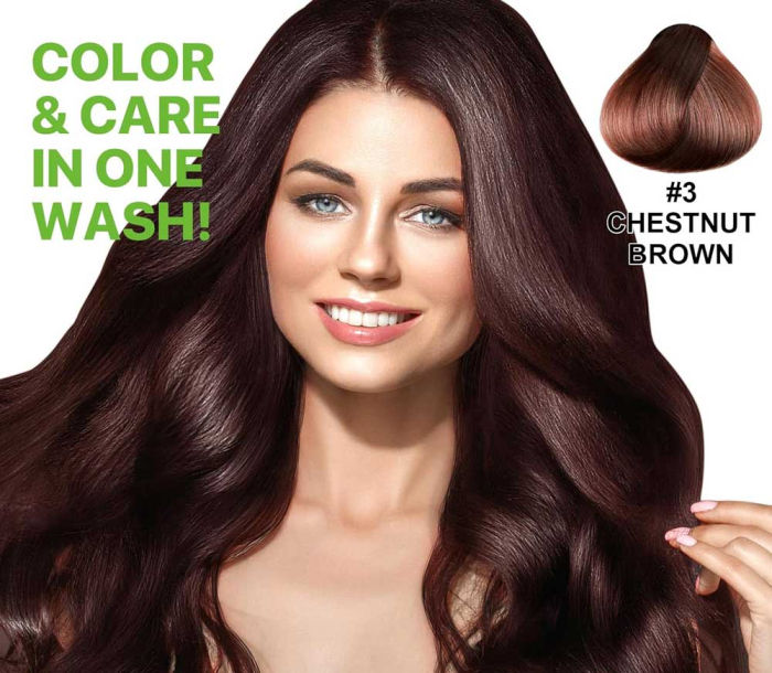 Sampon Colorant Maro Castaniu, Acoperire Fire Albe si Regenerare 3 in 1, #3 Chestnut Brown, 500 ml -big