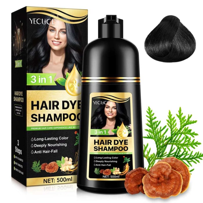 Sampon Colorant Negru, Acoperire Fire Albe, Regenerare 3 in 1 cu Ghimbir, 500 ml-big