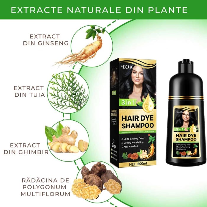 Sampon Colorant Negru, Acoperire Fire Albe, Regenerare 3 in 1 cu Ghimbir, 500 ml-big