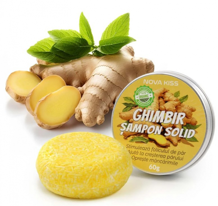 Sampon pentru Regenerarea Parului cu Ghimbir Organic, 100% Natural, 60 g