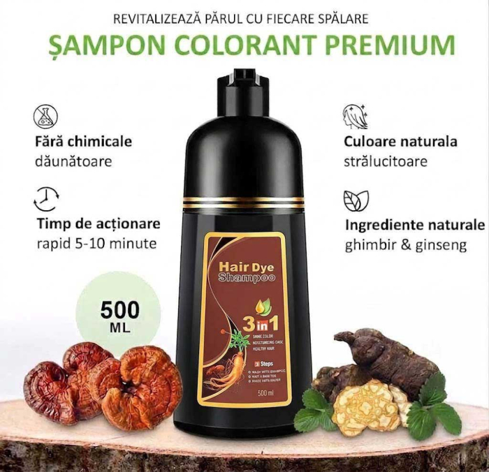 Sampon Premium 3 in 1 pentru Colorarea Parului, Anti Cadere, Regenerare cu Ghimbir si Ginseng, 500 ml, #3 Saten inchis (Dark Brown)-big