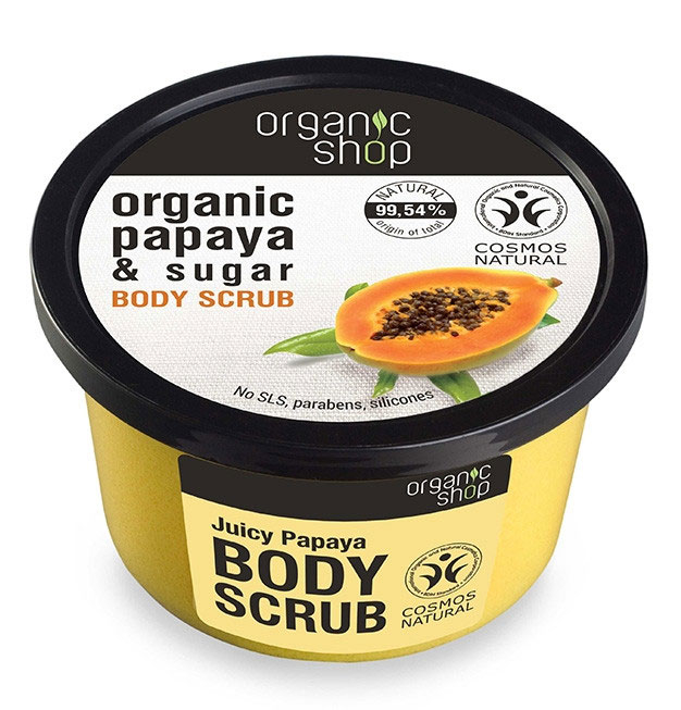 Scrub de corp delicios cu Papaya si Zahar, Organic Shop Body Scrub, Ingrediente 99.54% Naturale, 250 ml