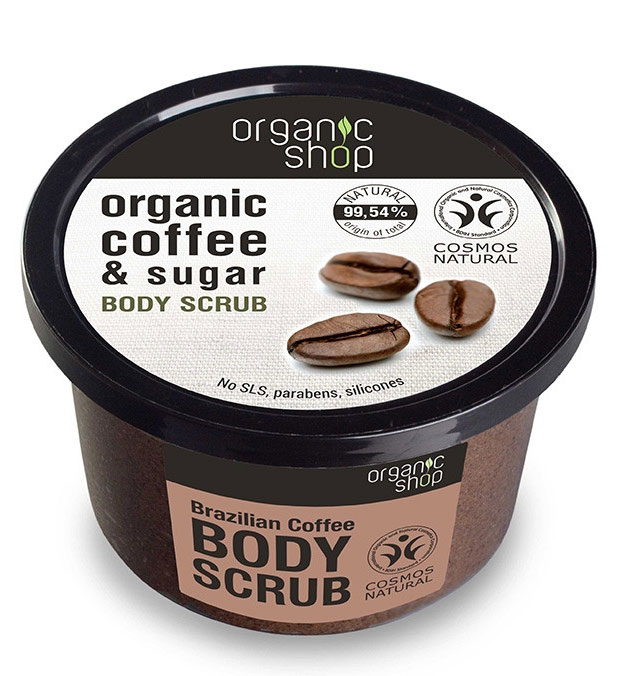 Scrub de corp delicios cu Cafea Braziliana si Zahar, efect energizant, Organic Shop Body Scrub, Ingrediente 99.54% Naturale, 250 ml