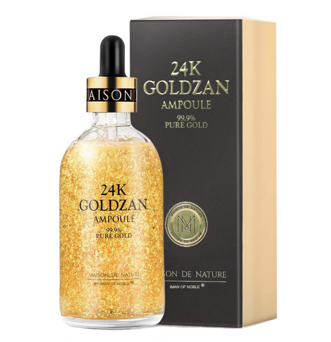 Ser Antirid Cu Foite Aur 24k Acid Hialuronic, Goldzan Ampoule By Iman Of Noble, 99.9% Pure Gold, Maison De Nature, 100 Ml
