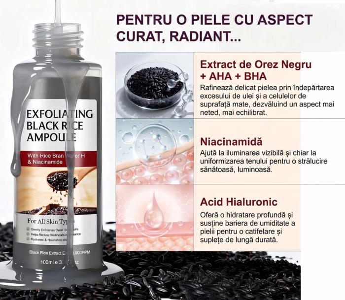 Ser Exfoliant Iluminator cu Apa de Orez Negru si Niacinamide, 100ml-big