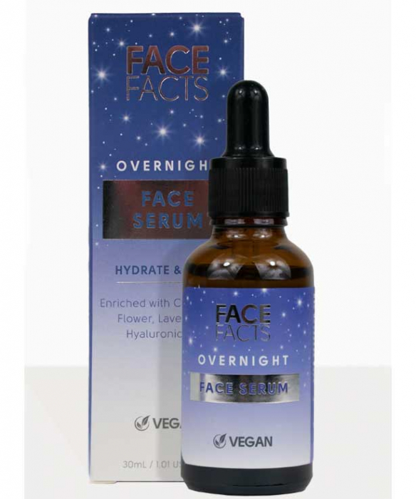 Ser facial de noapte cu Acid Hialuronic, Musetel si Lavanda, Efect Calmant si Hidratant, Face Facts, 30 ml-big