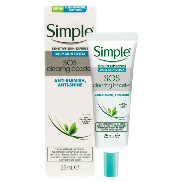 Crema anti-roseata, anti-pete, anti-stralucire pentru ten gras Simple Daily Skin Detox SOS Clearing Booster, 25 ml produsecosmetice.ro imagine noua