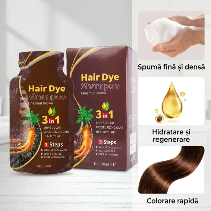Pachet 10 Șampoane Colorante Șaten Castaniu - Acoperire Fire Albe, 10x30ml-big