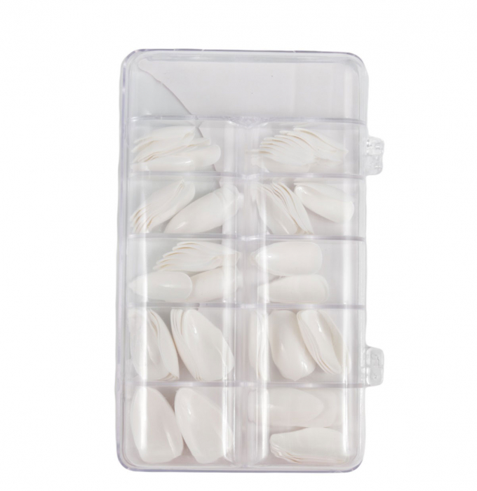 Set 100 bucati Unghii False tips, Forma Stiletto, Albe-big