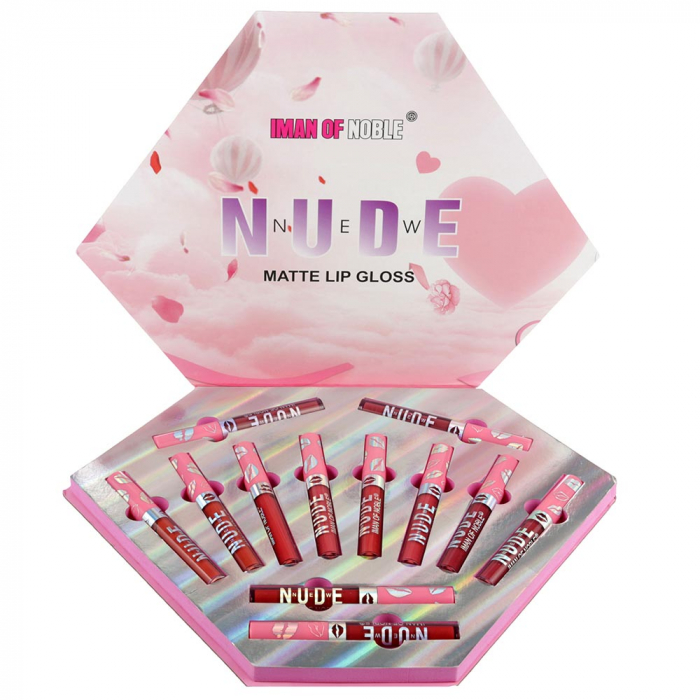 Set 12 Rujuri Lichide Mate, Rezistente la Transfer, IMAN OF NOBLE Matte Lip Gloss, 12 x 5 ml