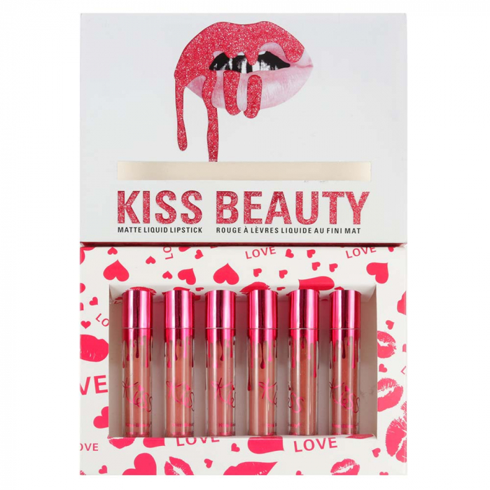 Set Cadou 6 Rujuri Lichide Mate, Rezistente la Transfer, KISS BEAUTY Matte Liquid Lipstick, 6 x 10 ml Kiss Beauty imagine noua