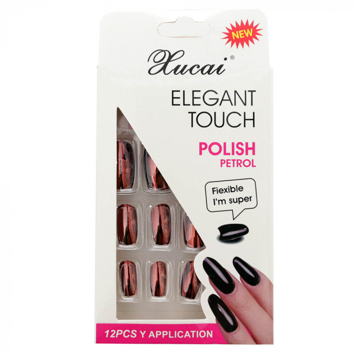 Set 12 Unghii False cu adeziv inclus Elegant Touch, Polish Petrol, 02 Glossy Queen-big