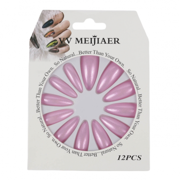 Set 12 unghii false cu aspect natural better than your own , 04 metallic pink