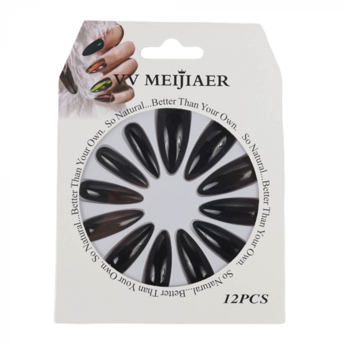 Set 12 unghii false glossy cu aspect natural better than your own , 02 black