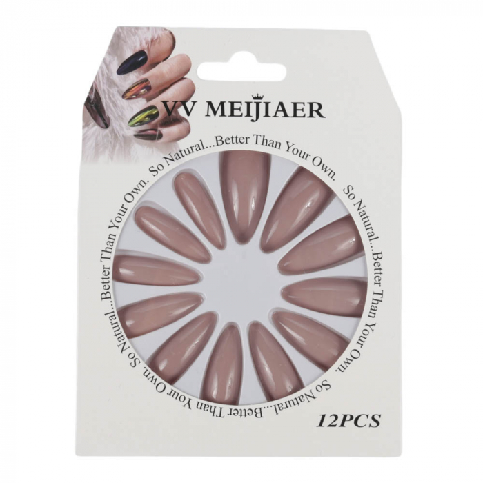 Set 12 unghii false glossy cu aspect natural better than your own , 08 cappuccino