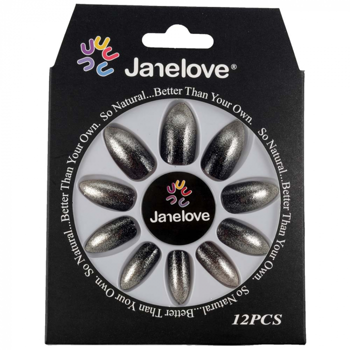 Set 12 Unghii False Janelove, 13 Black Silver