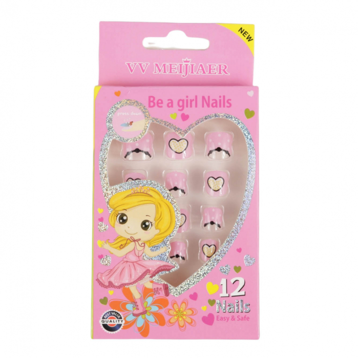 Set 12 unghii false pentru copii, 07 coronite si inimioare