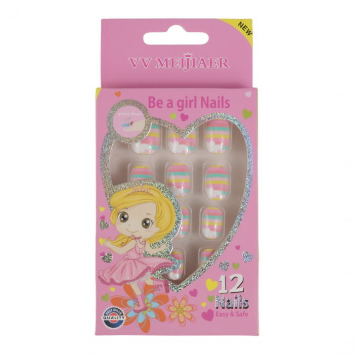 Set 12 Unghii False Pentru Copii, 34 Norisori si Curcubeu-big