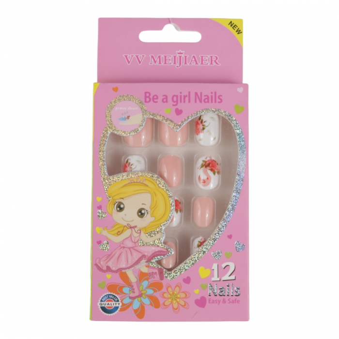 Set 12 unghii false pentru copii, 39 flamingo roz