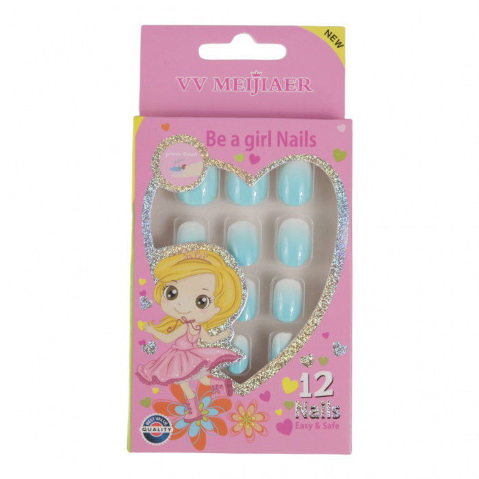 Set 12 unghii false pentru copii, 44 vata pe bat