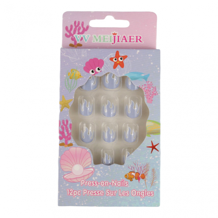 Set 12 unghii false pentru copii, 54 flacara albastra