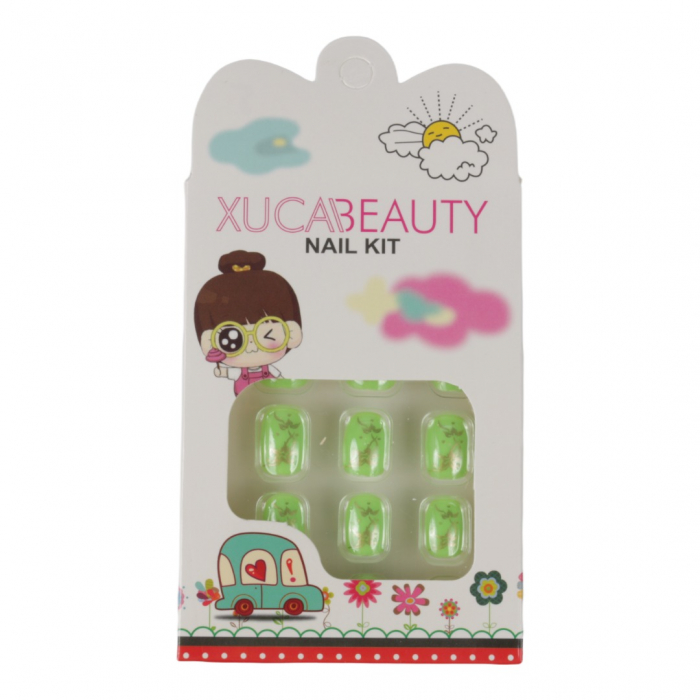 Set 12 Unghii False Pentru Copii, Xuca Beauty, 05 Floricele Aurii-big