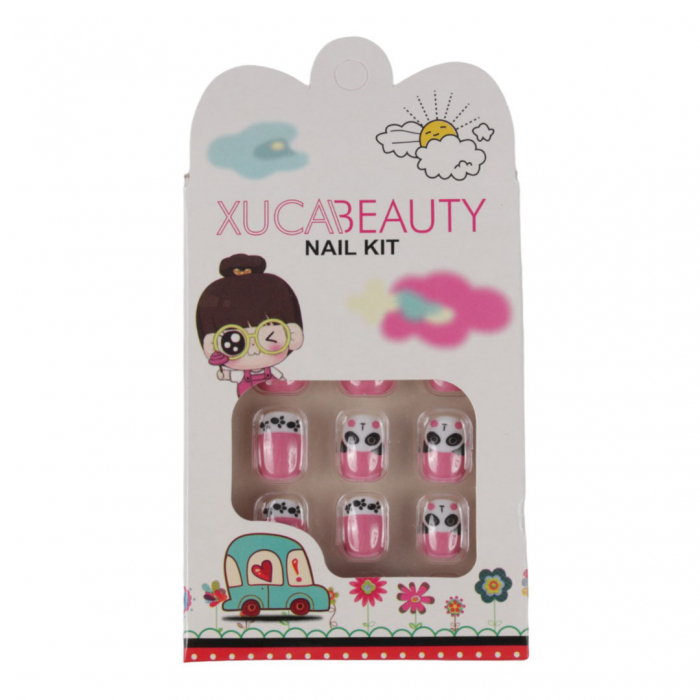 Set 12 unghii false pentru copii, xuca beauty, 16 ursuleti panda