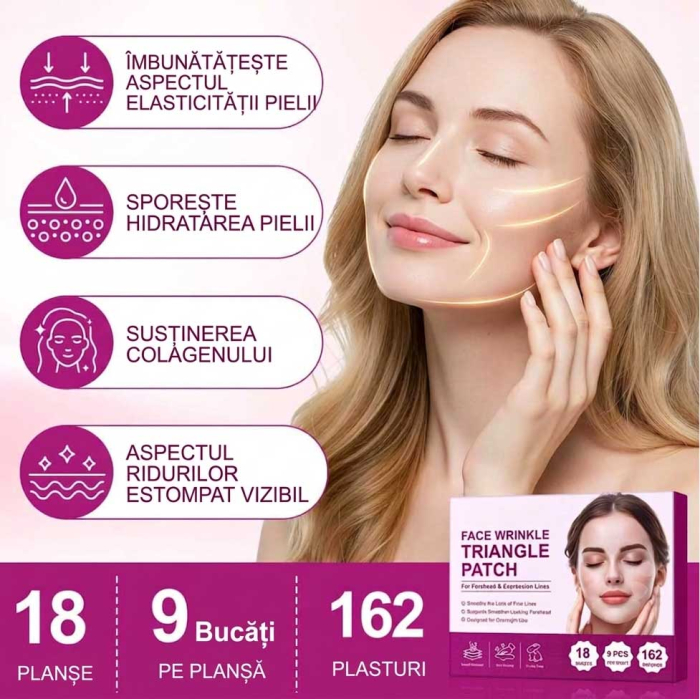 Set 162 Plasturi Antirid Faciali pentru Noapte - Linii de Expresie si Frunte, Reutilizabili-big