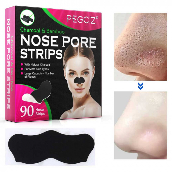 Set 90 Plasturi pentru Punctele Negre de pe nas, Carbune Activ si Bambus-big