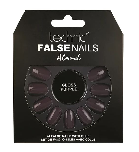 Set 24 Unghii False cu adeziv inclus Technic False Nails, Almond, Gloss Purple-big