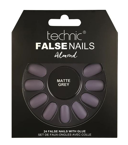 Set 24 Unghii False cu adeziv inclus Technic False Nails, Almond, Matte Grey