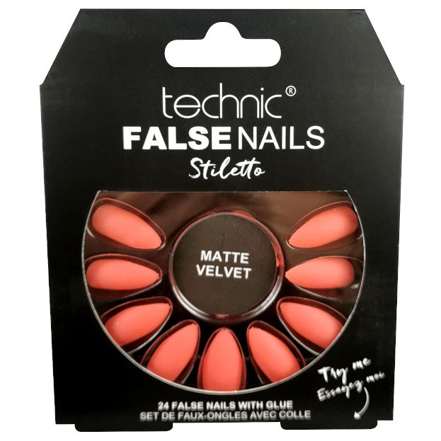 Set 24 Unghii False cu adeziv inclus Technic False Nails, Stiletto, Coral Matte Velvet