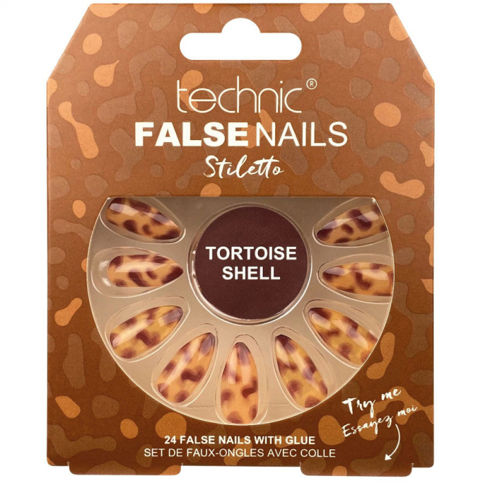 Set 24 Unghii False cu adeziv inclus Technic False Nails, Stiletto, Tortoise Shell-big