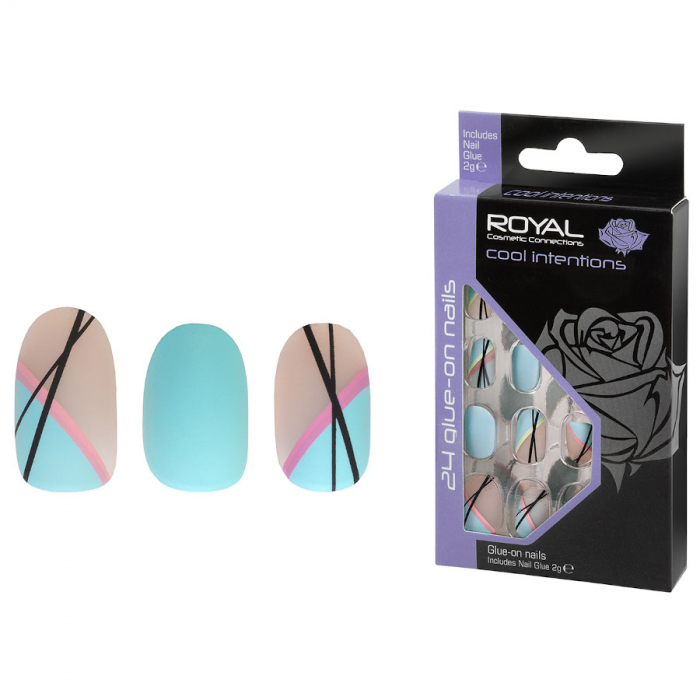 Set 24 unghii false royal glue-on nail tips, cool intentions, adeziv inclus 3 g
