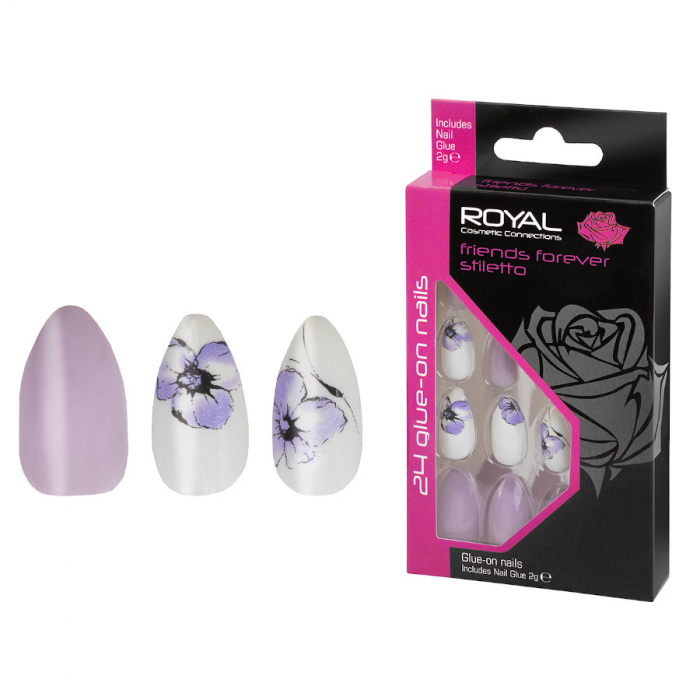 Set 24 Unghii False ROYAL Glue-On Nail Tips, Friends Forever Stiletto, Adeziv Inclus