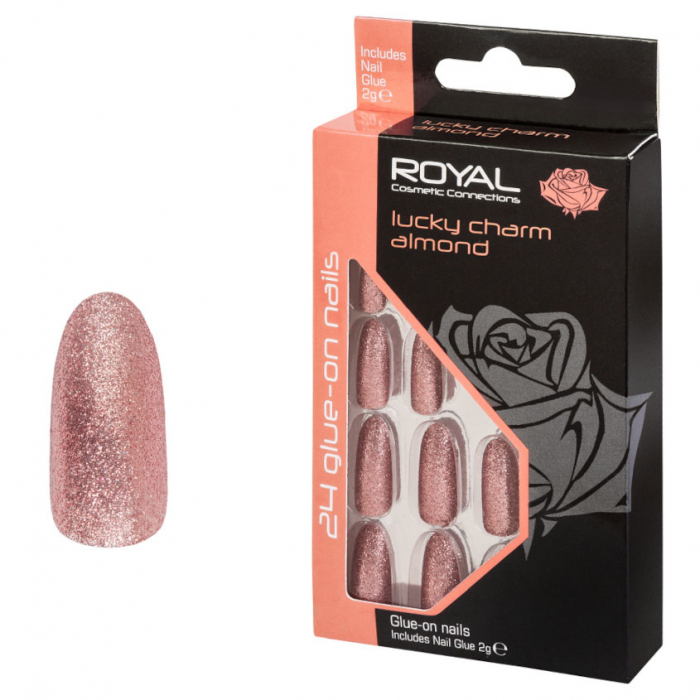 Set 24 Unghii False ROYAL Glue-On Nail Tips, Lucky Charm Almond, Adeziv Inclus 3 g