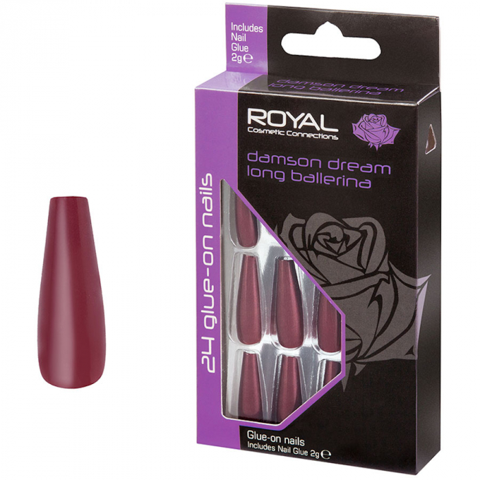 Set 24 Unghii False ROYAL Glue-On Nail Tips, Damson Dream Long Ballerina, Adeziv Inclus