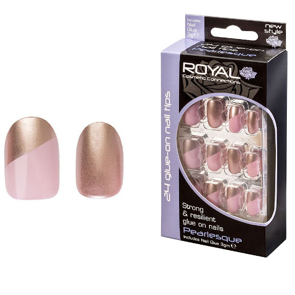 Set 24 Unghii False ROYAL Glue-On Nail Tips, Pearlesque, Adeziv Inclus 3 g-big
