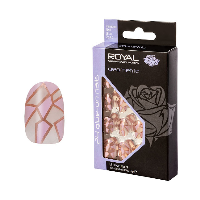 Set 24 Unghii False ROYAL Glue-On Nail Tips, Geometric, Adeziv Inclus 2 g-big