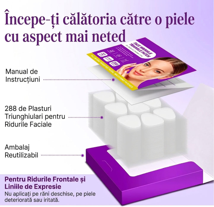 Set 288 Plasturi Antirid Faciali, Reutilizabili, pentru Noapte -  Efect de Netezire si Hidratare-big