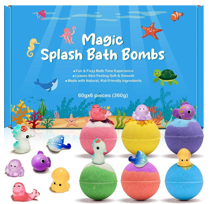 ​​​​​​​Set 6 Bombe de Baie pentru Copii cu Jucarie Surpriza, Naturale si Efervescente, 6x60g-big