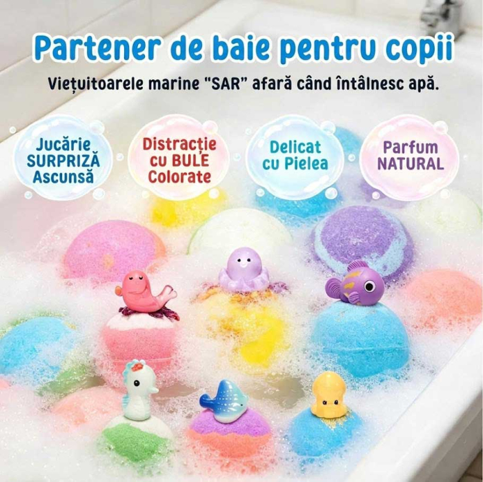 ​​​​​​​Set 6 Bombe de Baie pentru Copii cu Jucarie Surpriza, Naturale si Efervescente, 6x60g-big
