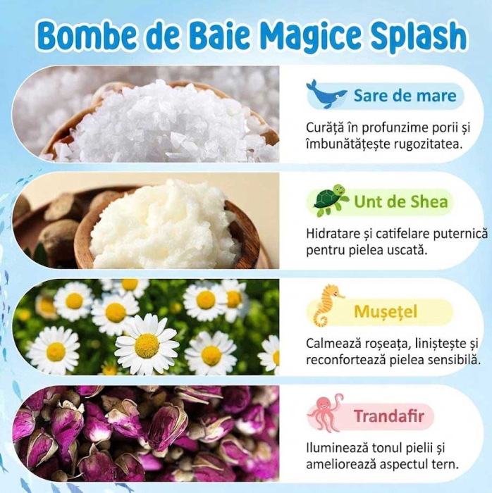 ​​​​​​​Set 6 Bombe de Baie pentru Copii cu Jucarie Surpriza, Naturale si Efervescente, 6x60g-big